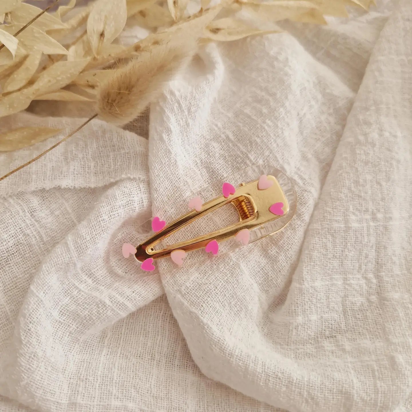 Barrette Triangle - Duo de coeurs rose