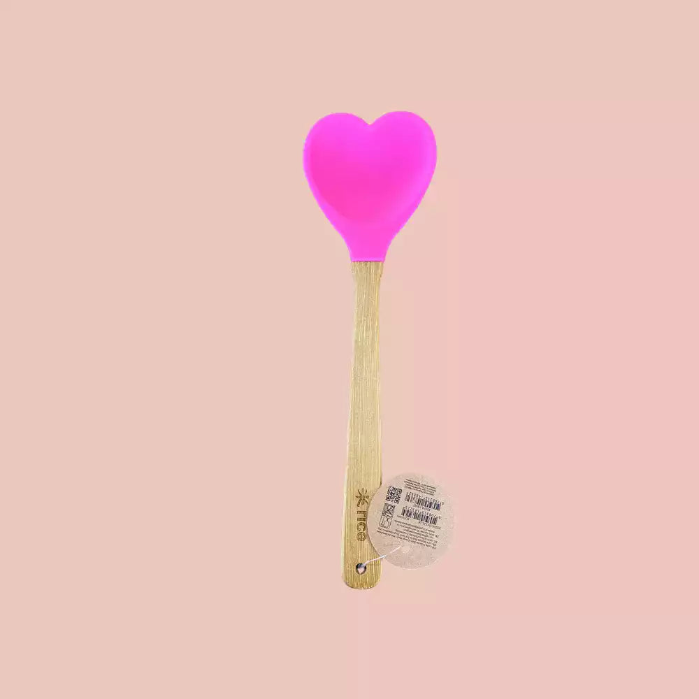 Cuillère coeur silicone - Rose fluo