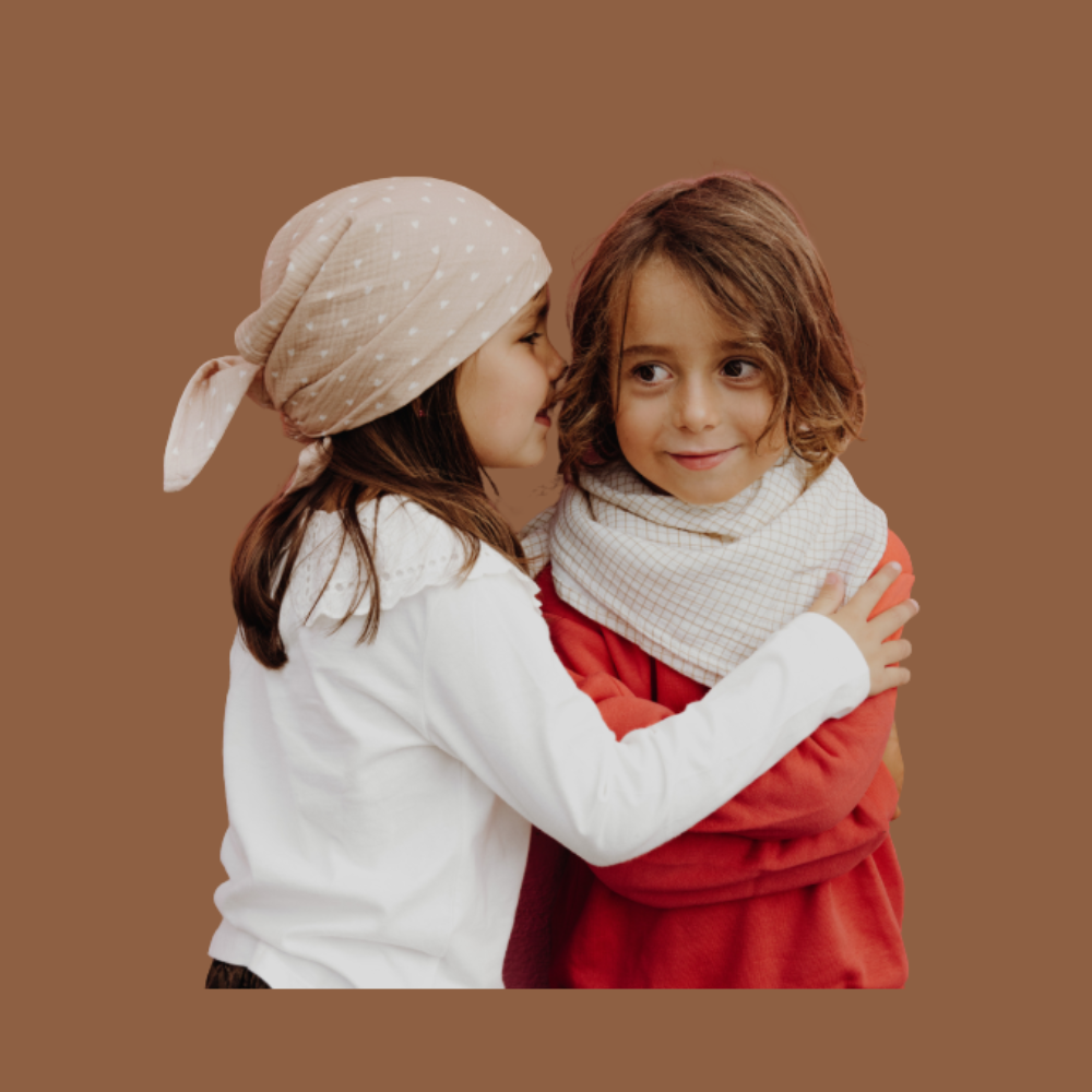 Lange / petit foulard gaze de coton - Petits coeurs beige
