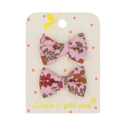 Duo de barrettes - Noeuds papillons liberty rose buvard