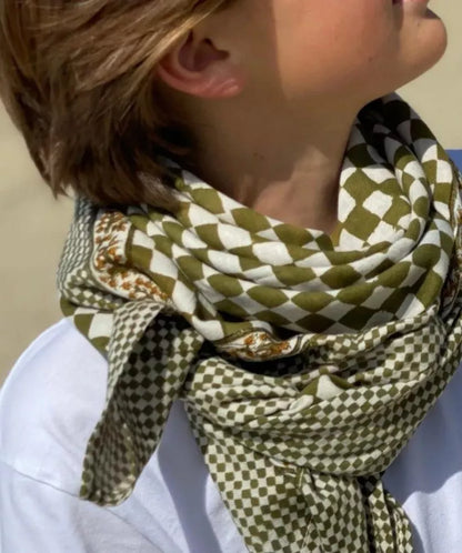 Foulard - Damier kaki