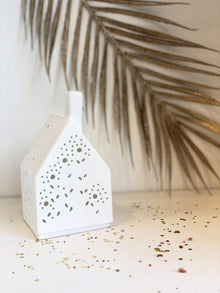 Photophore maison fleurie - Porcelaine