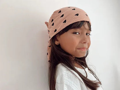 Lange/petit foulard gaze de coton - Coeurs rose