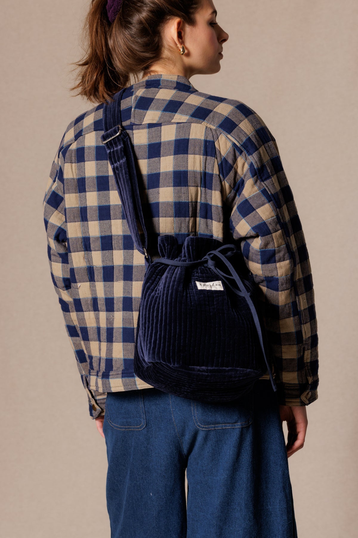 Sac seau Salila - Velours Côtelé Indigo
