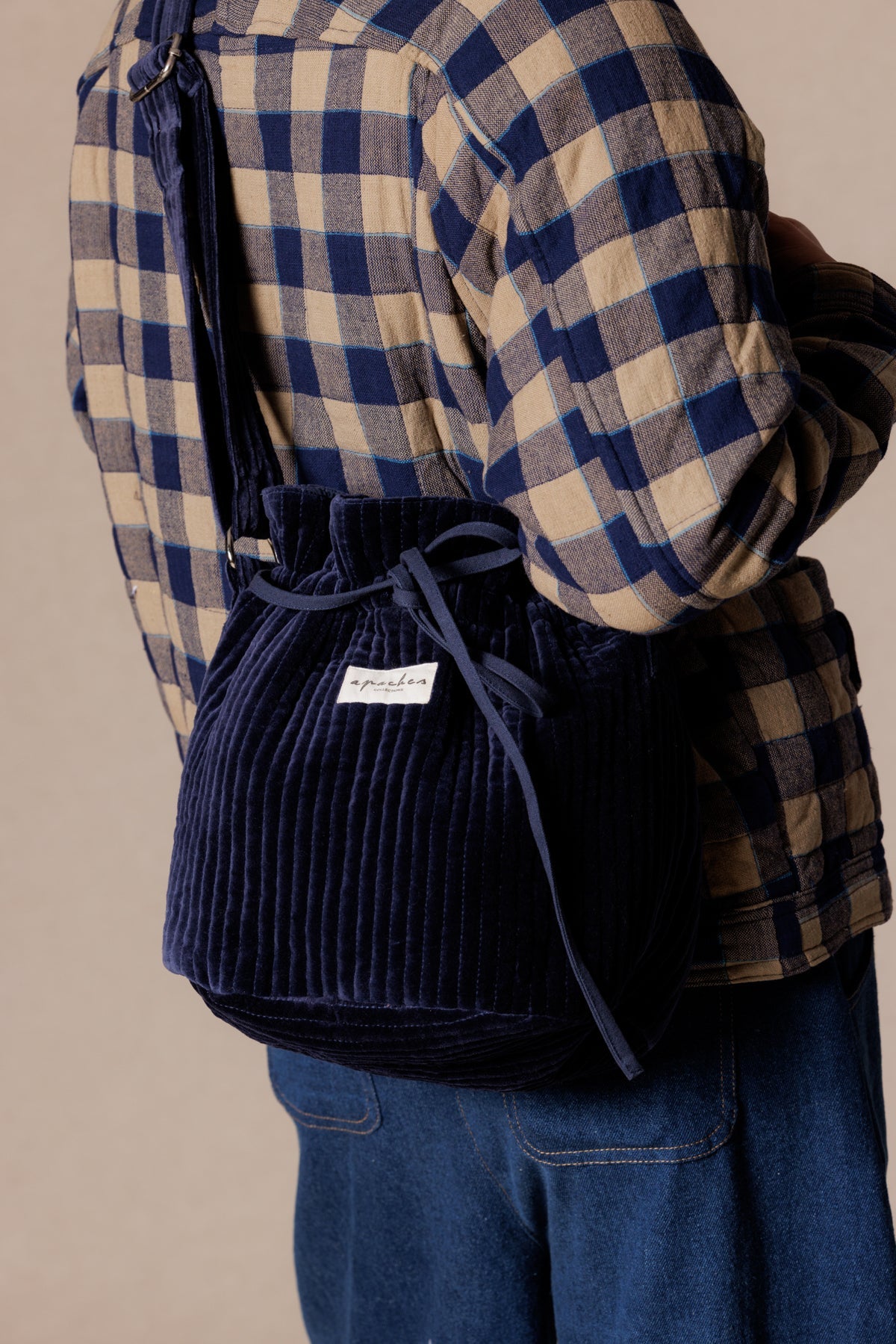 Sac seau Salila - Velours Côtelé Indigo