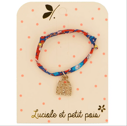 Bracelet enfant - Arc-en-ciel or paillettes et liberty bleu