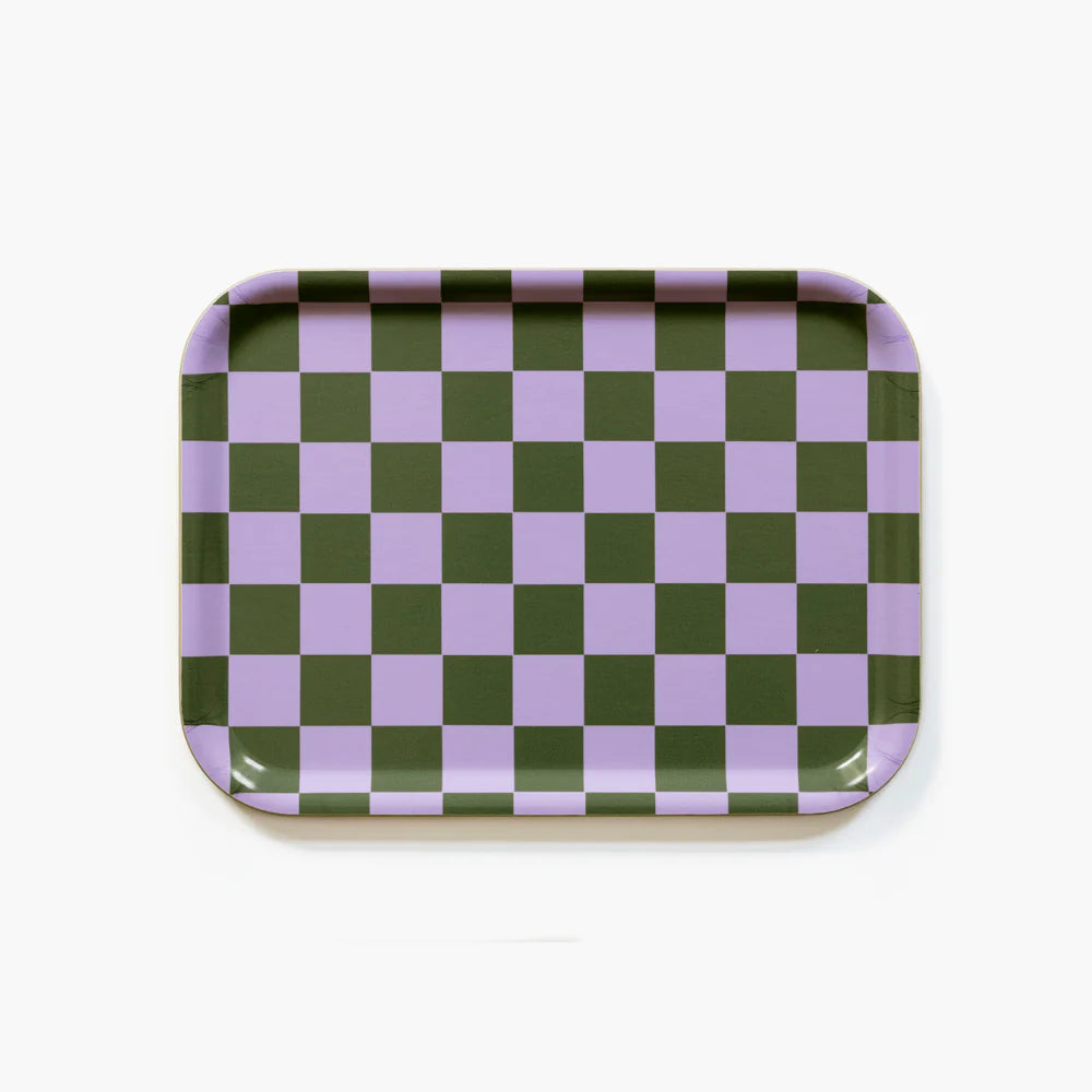 Plateau vichy  rectangle - Lilas et vert olive