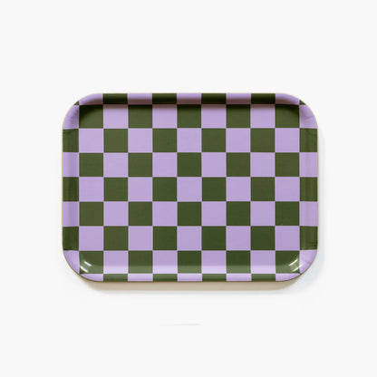 Plateau vichy  rectangle - Lilas et vert olive