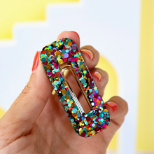 Barrette rectangle - Paillettes multi vert