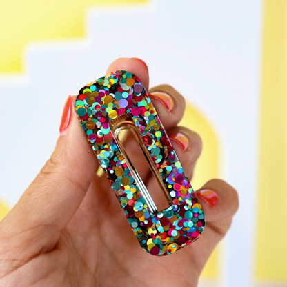 Barrette rectangle - Paillettes multi vert