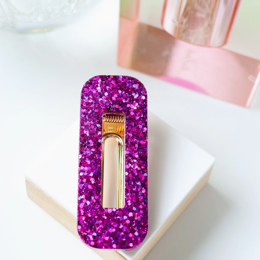 Barrette rectangle - Paillettes violet