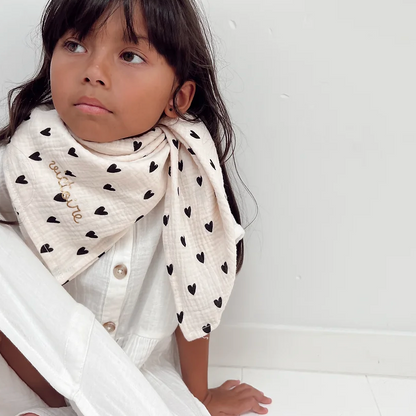 Lange/petit foulard gaze de coton - Coeurs écru