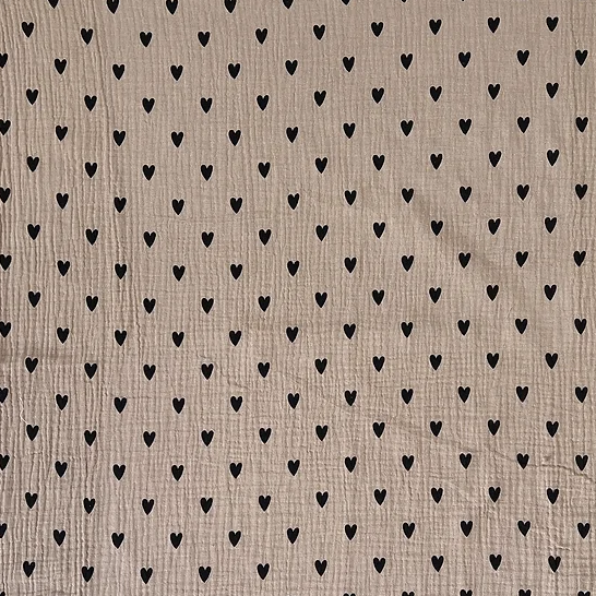Lange/petit foulard gaze de coton - Coeurs beige