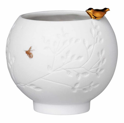 Photophore porcelaine - Oiseau doré