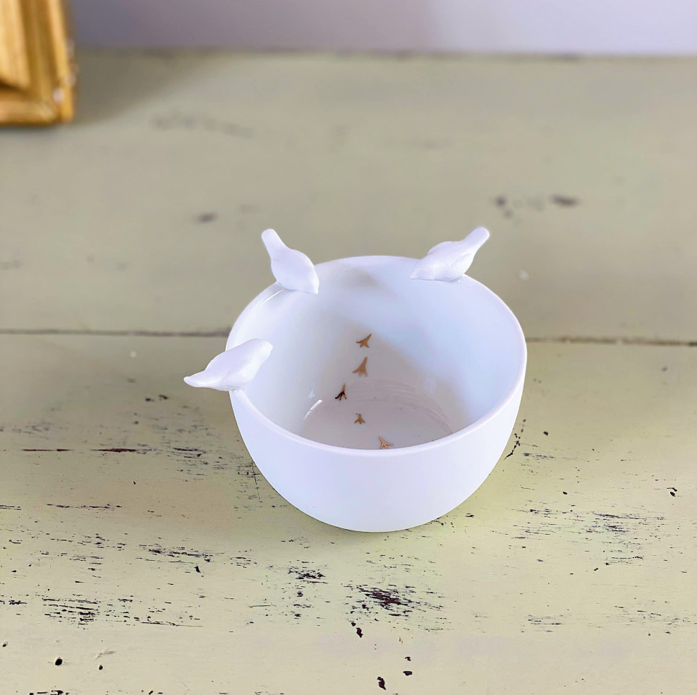Coupelle trio d'oiseaux - Porcelaine