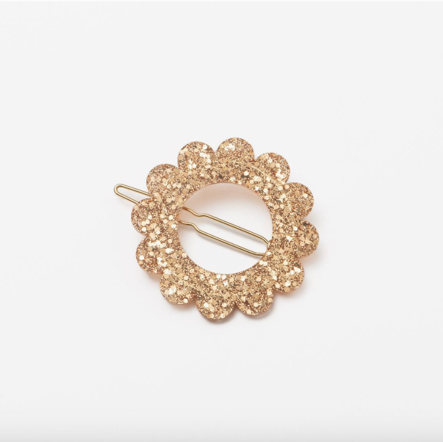 Barrette ronde sunflower - Bronze pailleté