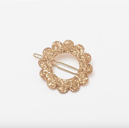 Barrette ronde sunflower - Bronze pailleté