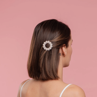 Barrette ronde sunflower - Nacre pailleté