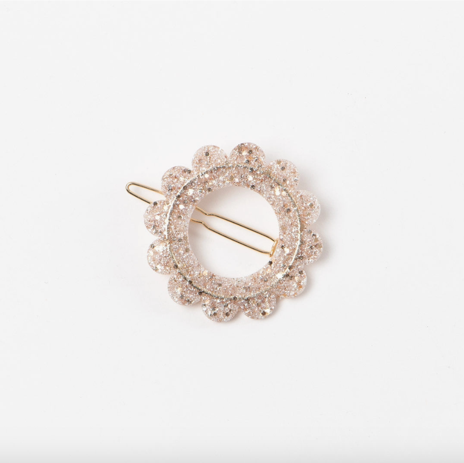 Barrette ronde sunflower - Nacre pailleté