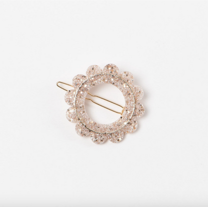 Barrette ronde sunflower - Nacre pailleté