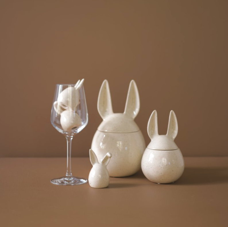 Trio de lapins en céramique - Vanille