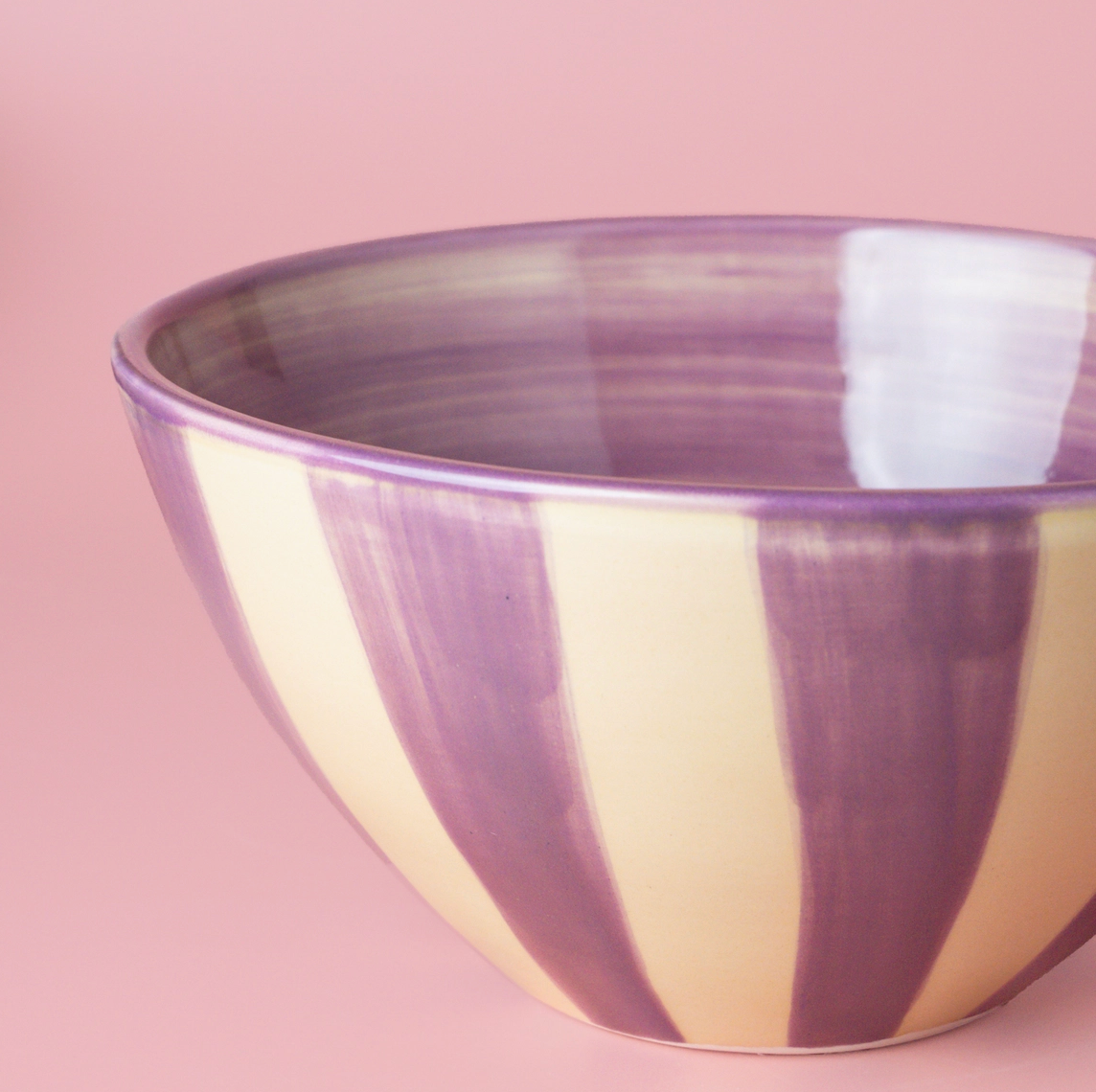 Saladier en céramique - Rayures lilas & jaune