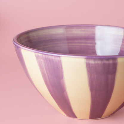 Saladier en céramique - Rayures lilas & jaune
