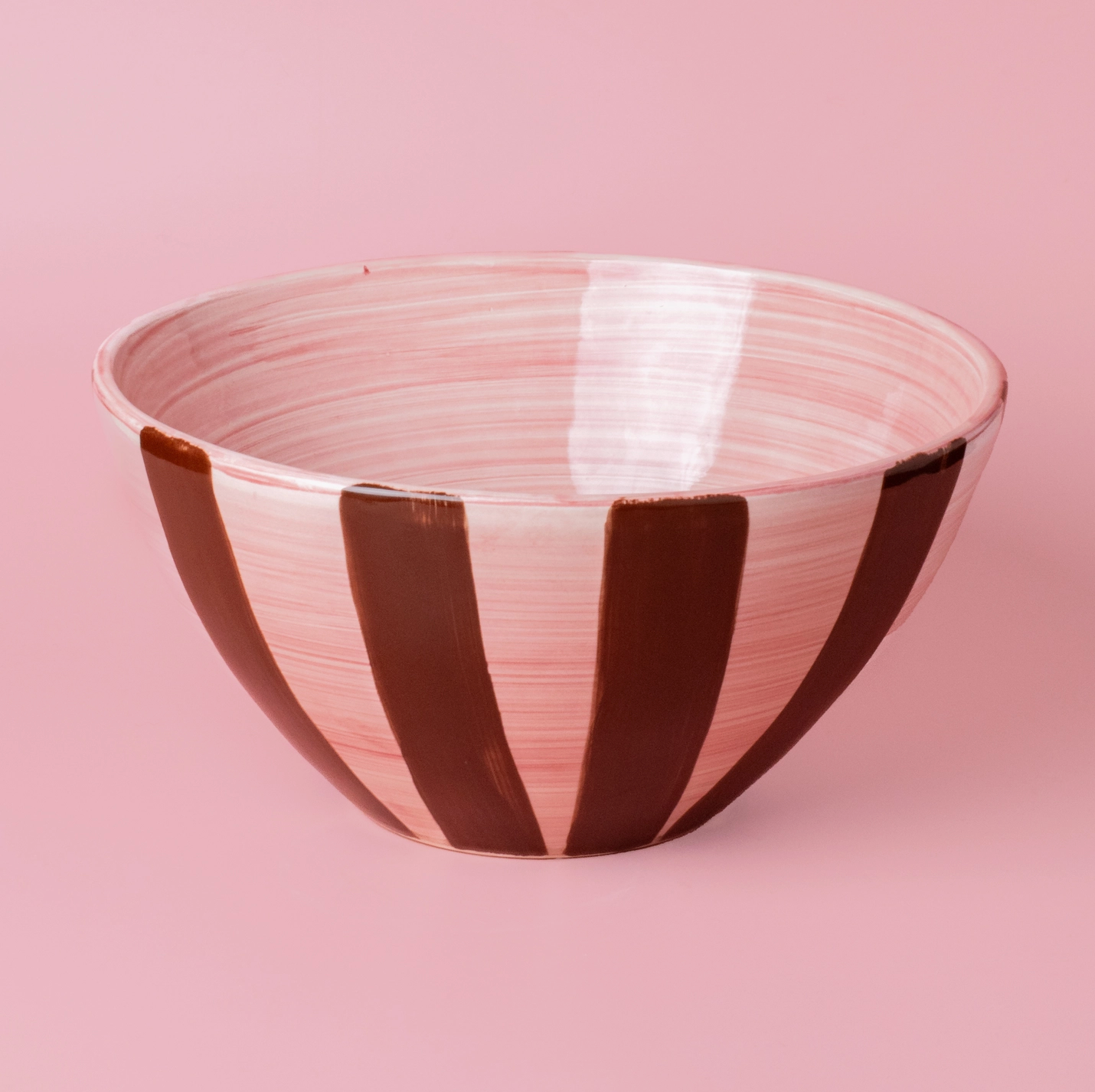 Saladier en céramique - Rayures rose & chocolat