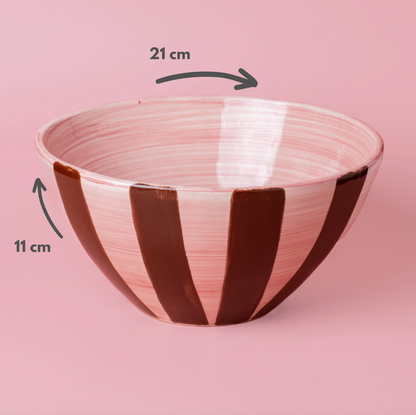 Saladier en céramique - Rayures rose & chocolat