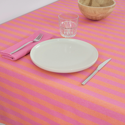 Nappe jacquard rayée imperméable fuchsia & orange - 160 x 250cm
