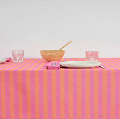 Nappe jacquard rayée imperméable fuchsia & orange - 160 x 250cm