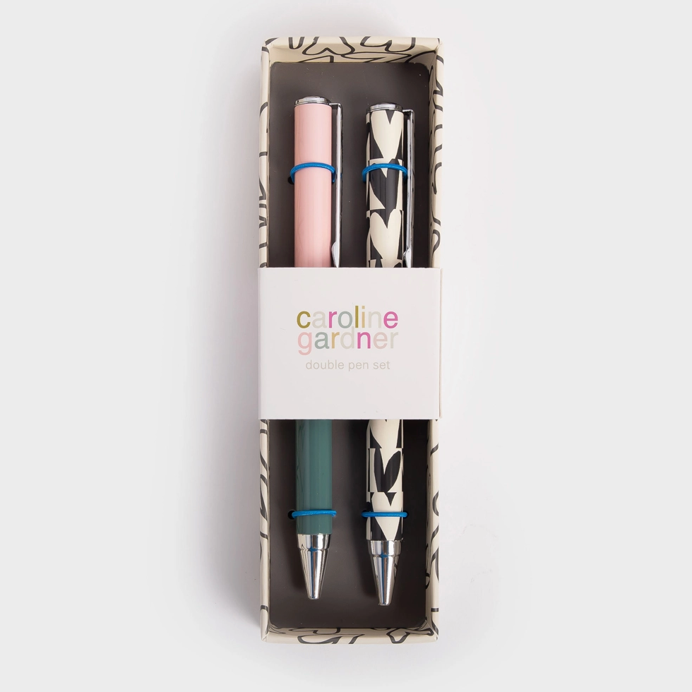 Coffret de 2 stylos - Coeurs et colorblock vert/rose