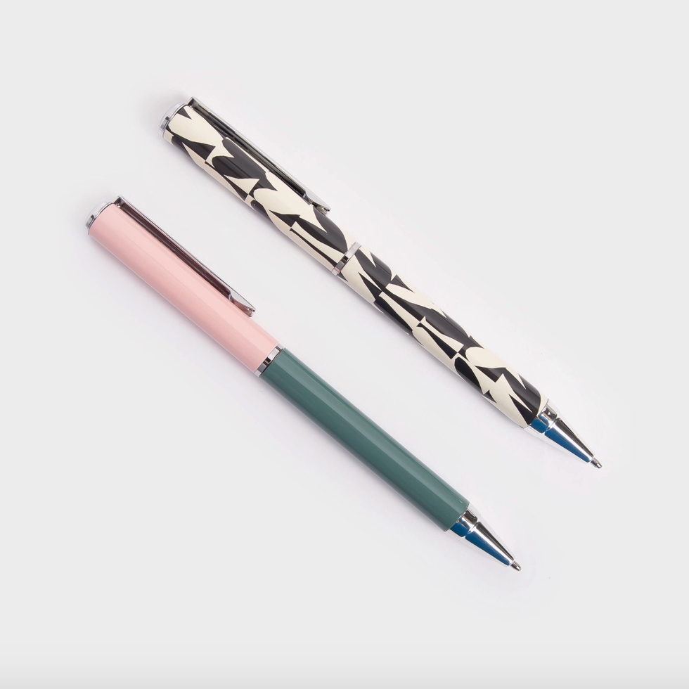 Coffret de 2 stylos - Coeurs et colorblock vert/rose