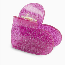 Pince à cheveux gros coeur - Rose paillette