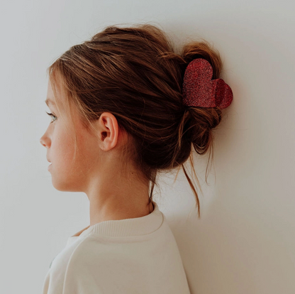 Pince à cheveux gros coeur - Rouge paillette
