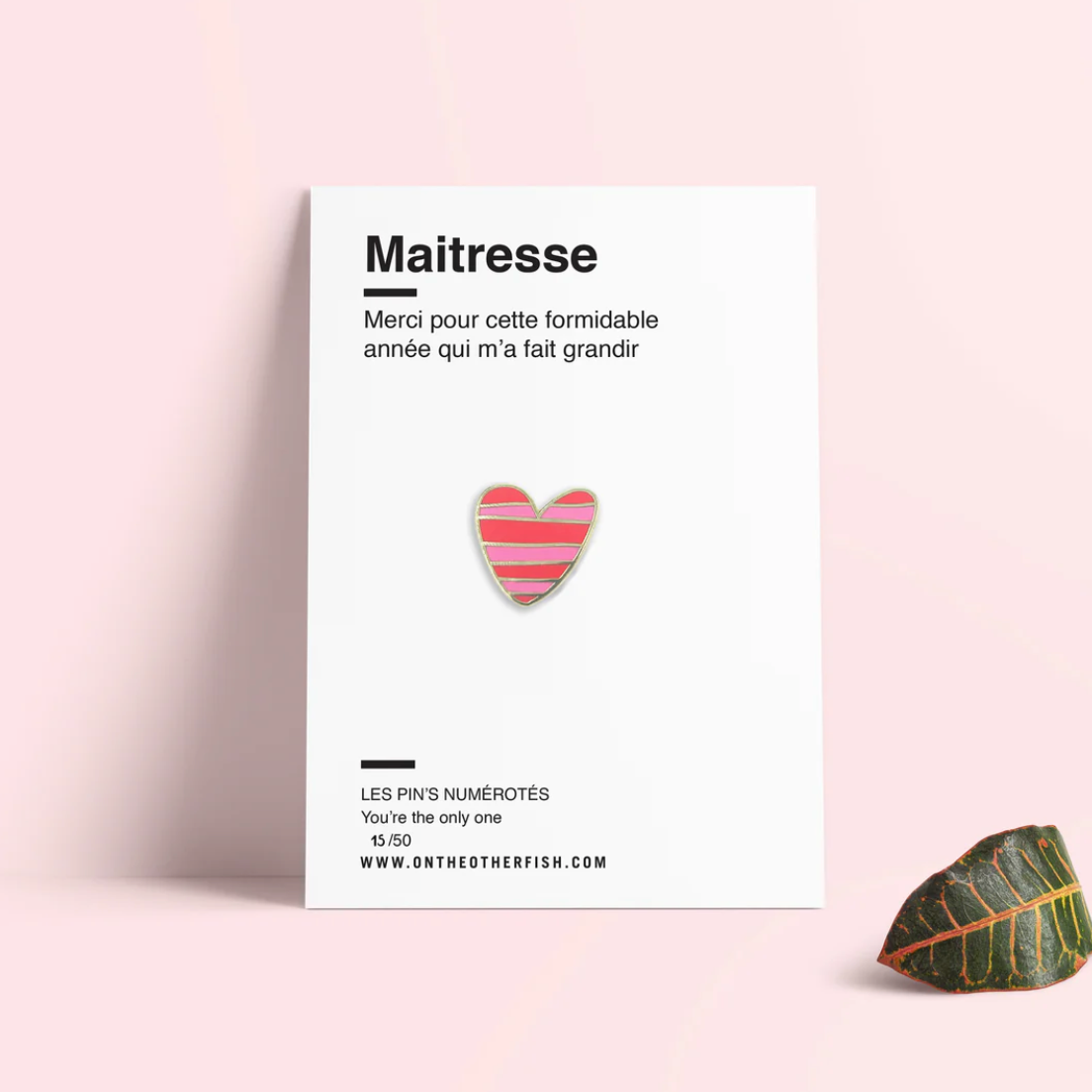 Pin's Maîtresse - Coeur rayé rose & rouge