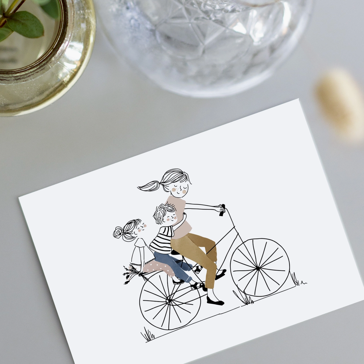 Carte - Vélo maman, fille et garçon