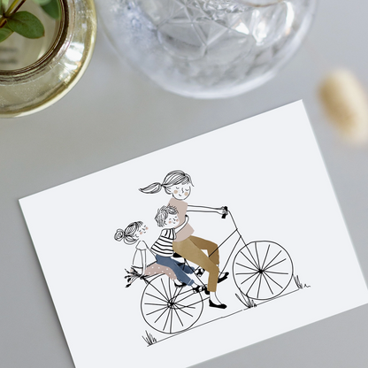 Carte - Vélo maman, fille et garçon