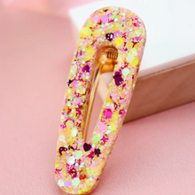 Barrette triangle - Paillettes jaune et rose