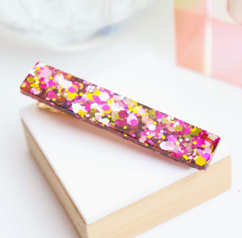 Barrette droite - Paillettes roses sunset