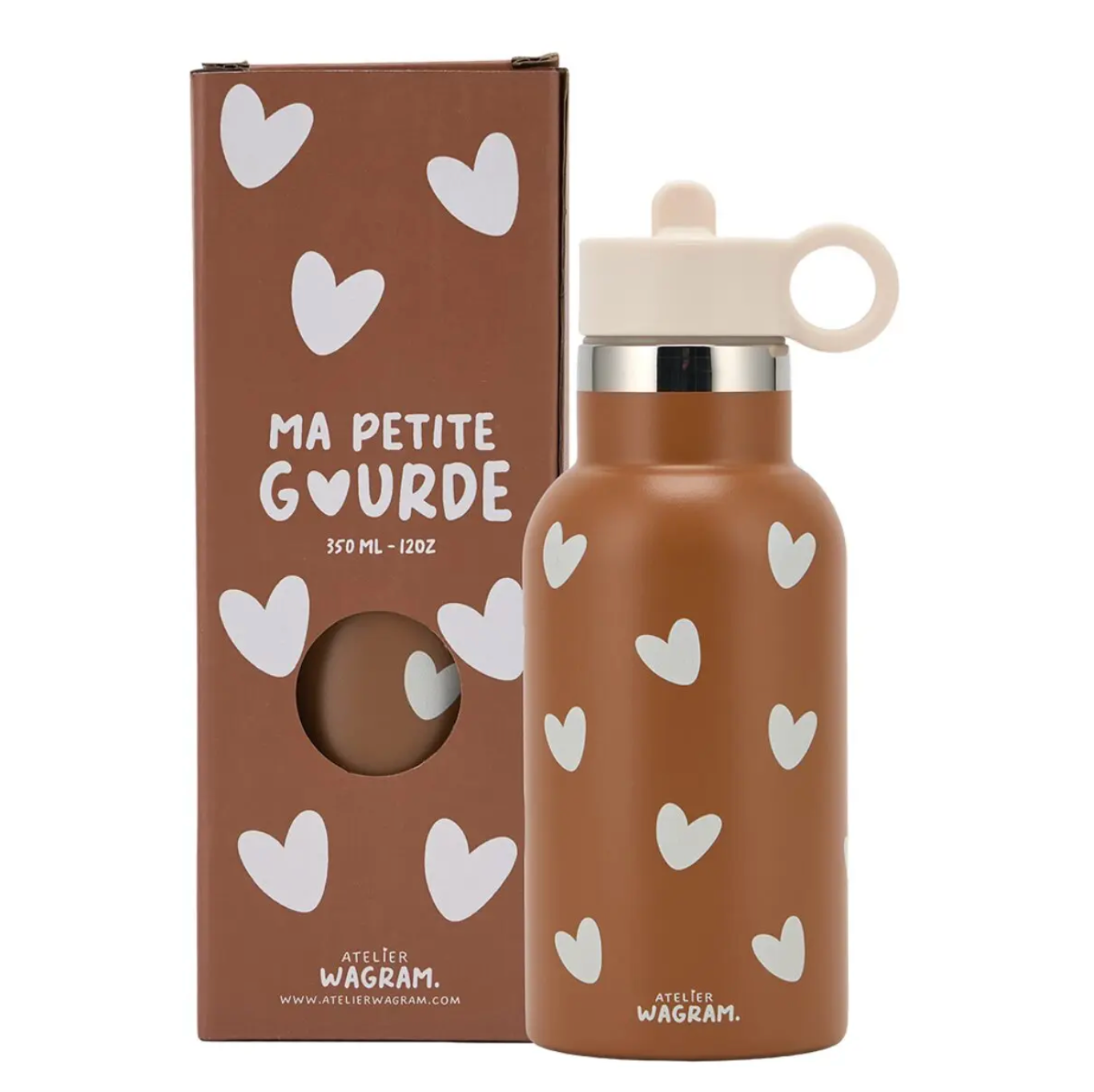 Gourde acier inoxydable coeurs - Caramel