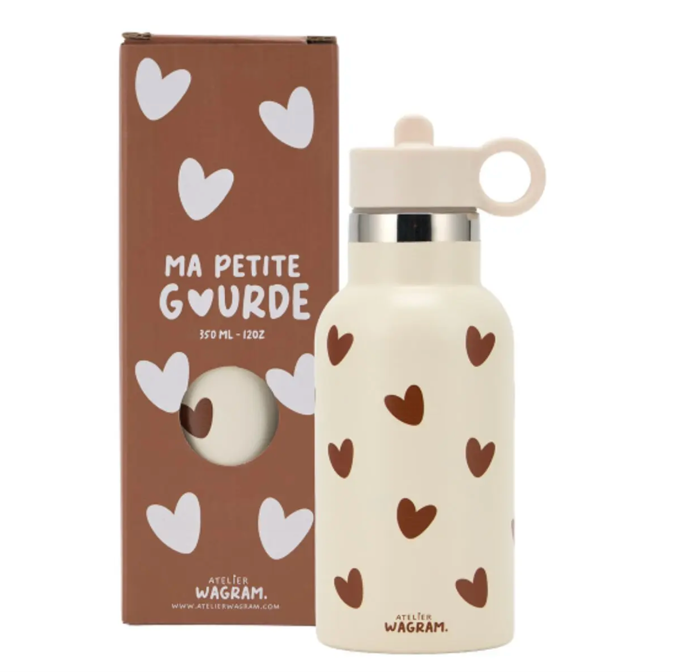 Gourde acier inoxydable coeurs - Crème