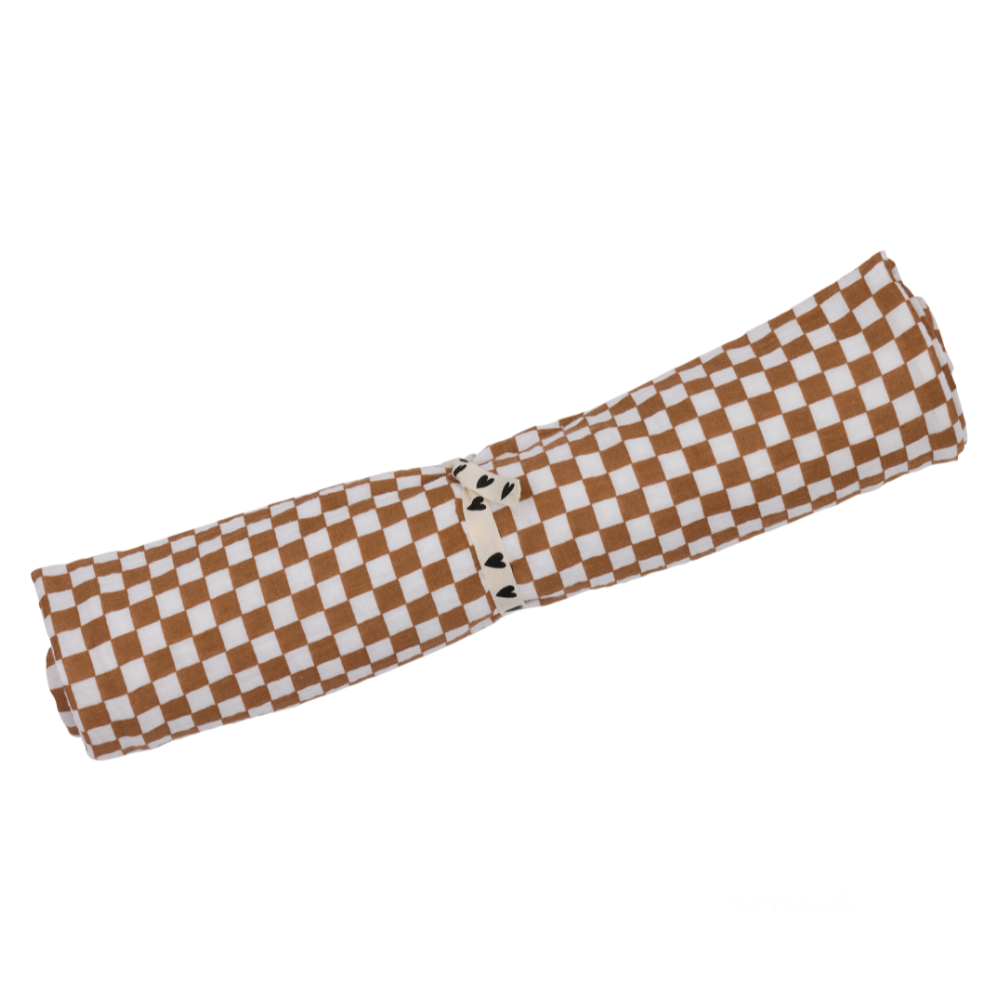 Grand foulard gaze de coton - Damier camel et blanc