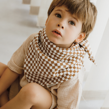 Grand foulard gaze de coton - Damier camel et blanc