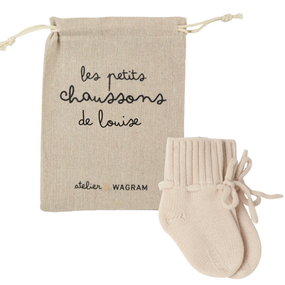 Chaussons écru & pochon - 0 à 6 mois