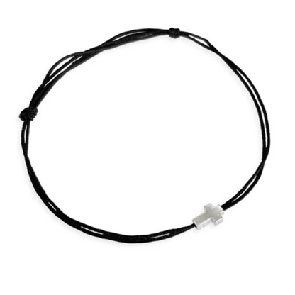 Bracelet - Croix argent & fil noir