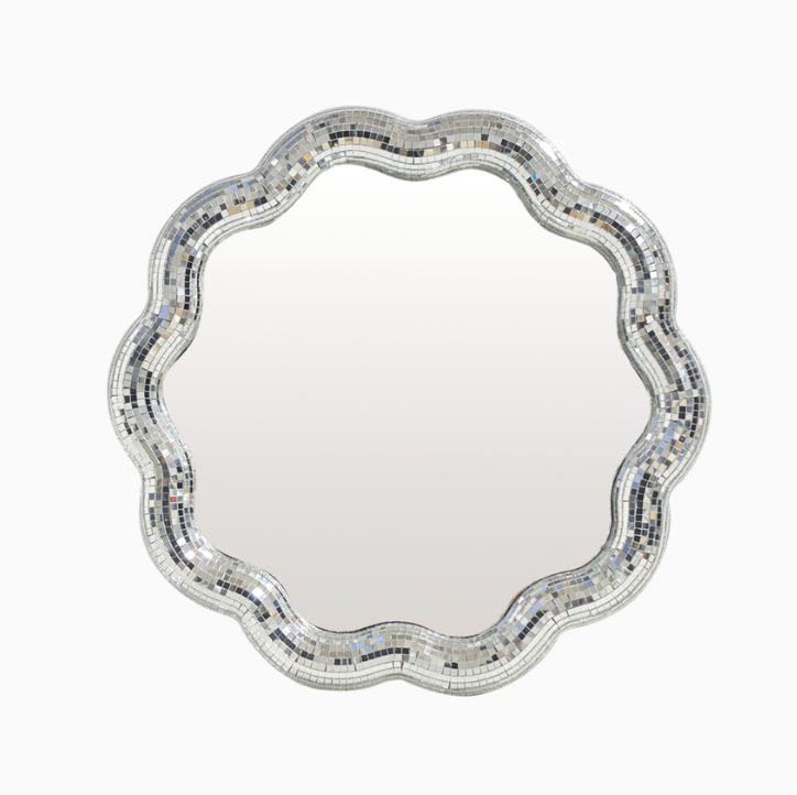 Miroir rond ondulé argenté - Disco