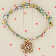 Bracelet enfant - Fleur paillettes et liberty vert