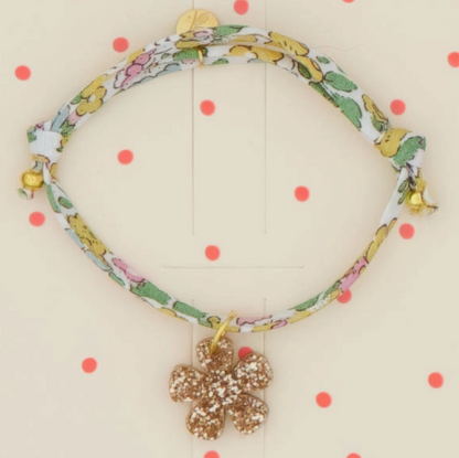 Bracelet enfant - Fleur paillettes et liberty vert