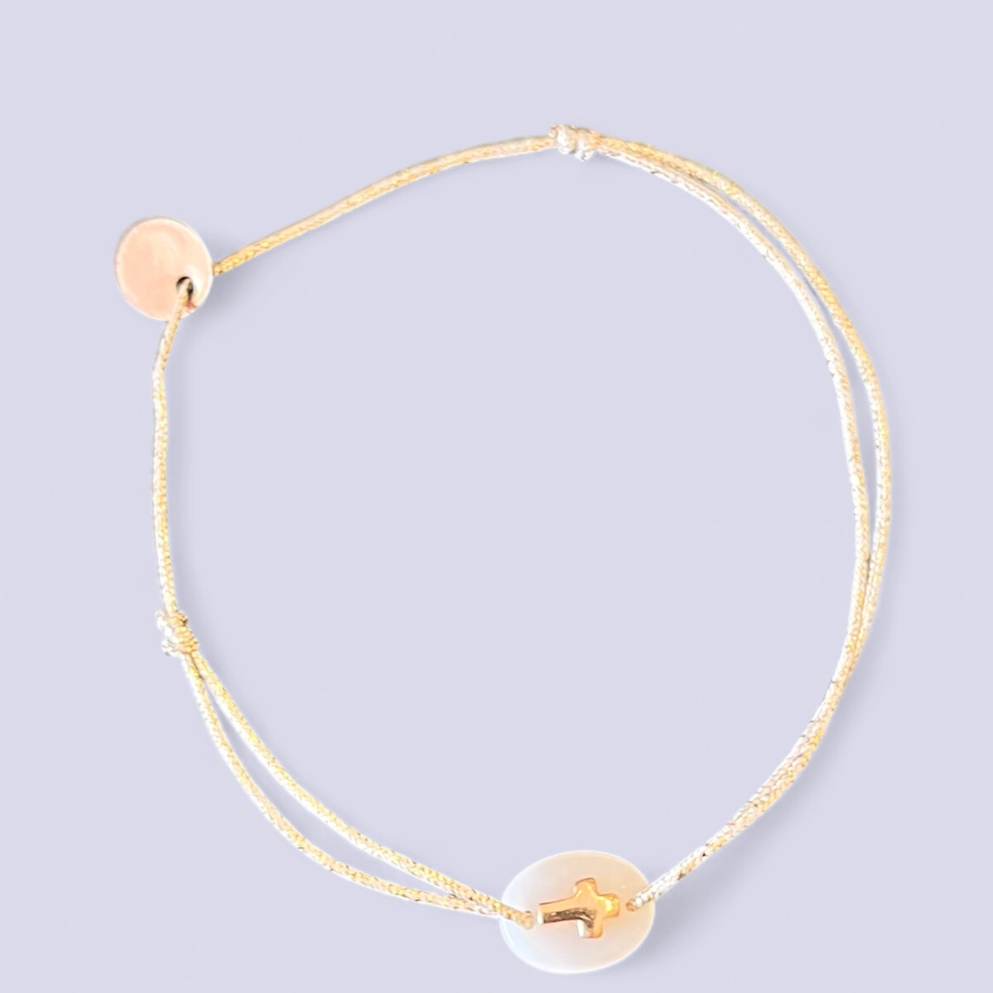 Bracelet fil lurex - Croix Opale Rose